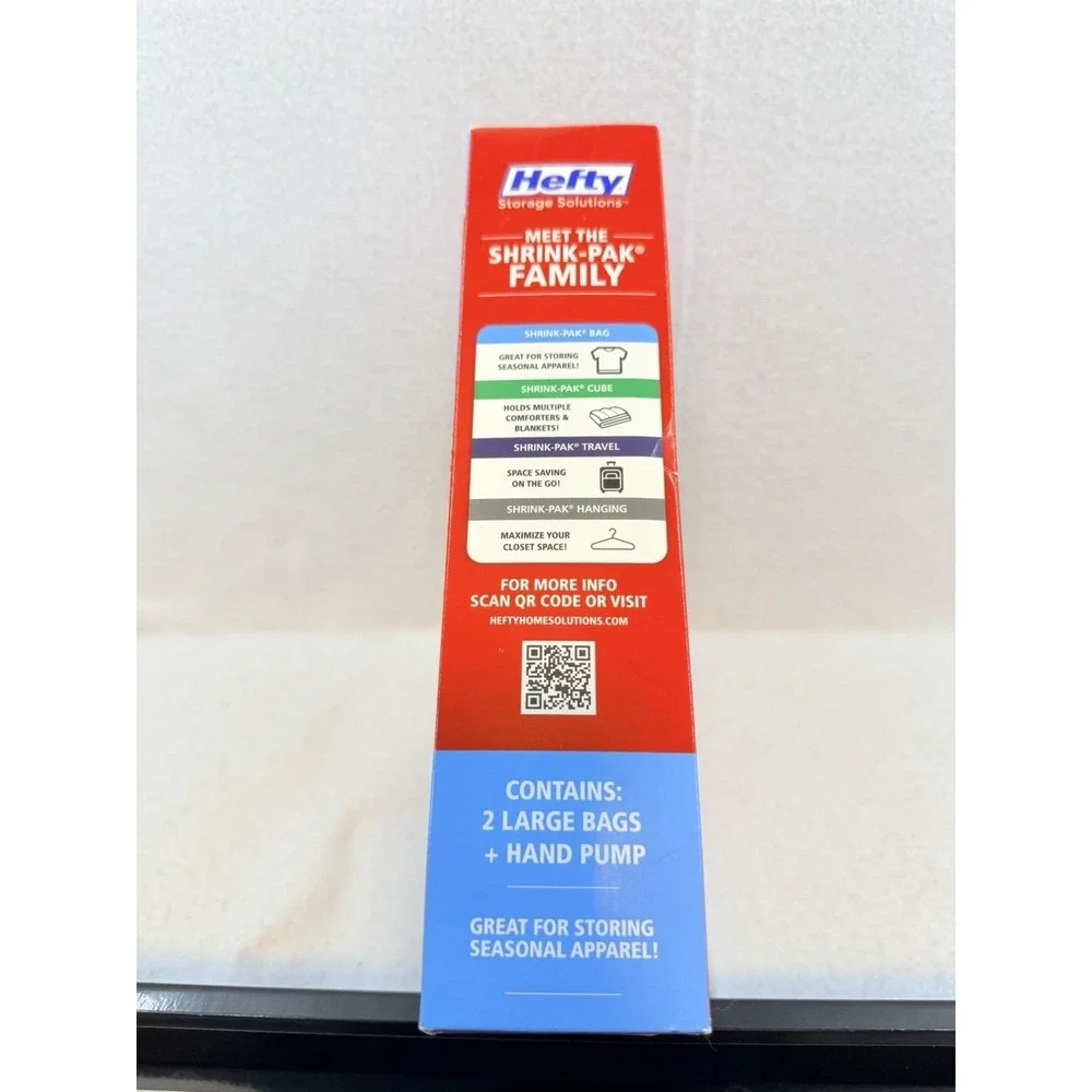 Lot of 2 Hefty Vacuum Seal Shrink Pak, Each Contains 2 Large Bags and Hand Pump